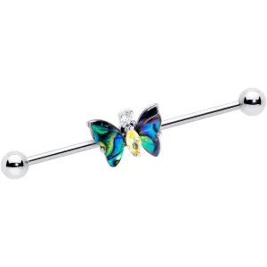 14 Gauge Yellow Clear Gem Dark Butterfly Industrial Barbell 38mm