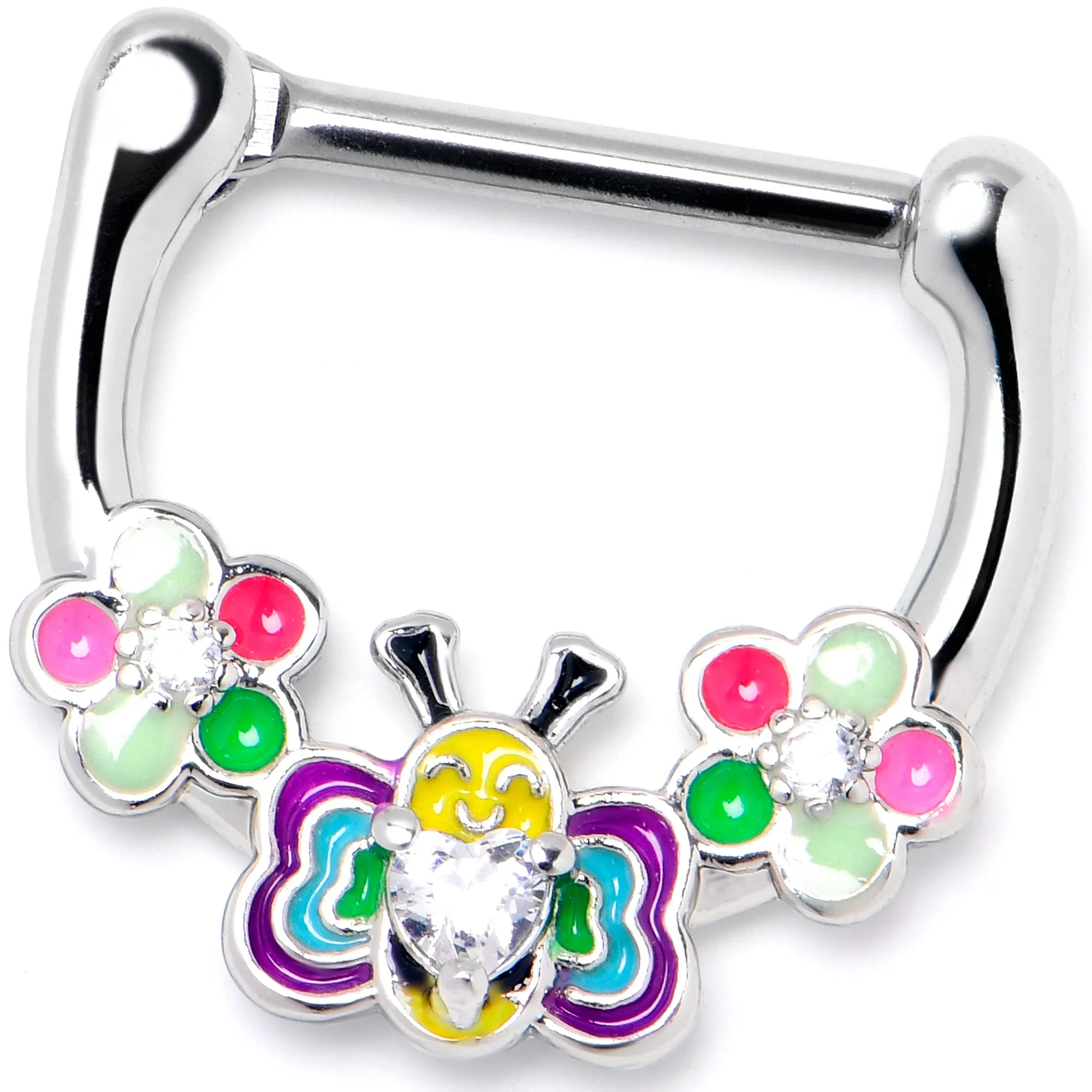 16 Gauge 5/16 Clear CZ Gem Butterfly Love Bug Flower Cartilage Clicker