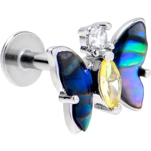 16 Gauge 5/16 Yellow Clear Gem Dark Butterfly Labret Monroe Tragus