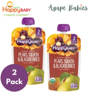 [2-Pack] Happy Baby Happy Family Happy Tot Clearly Crafted - Pears Squash & Blackberries,113g Stage 2 (For 6m up) Exp: 03/25