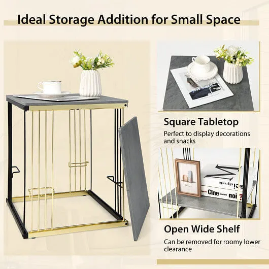 2-Tier Metal Side End Table with Removable Shelf-Gray - Color: Gray