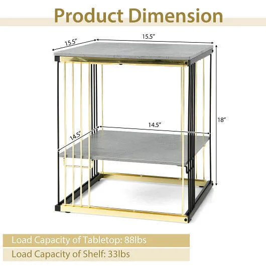 2-Tier Metal Side End Table with Removable Shelf-Gray - Color: Gray