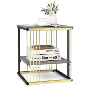2-Tier Metal Side End Table with Removable Shelf-Gray - Color: Gray