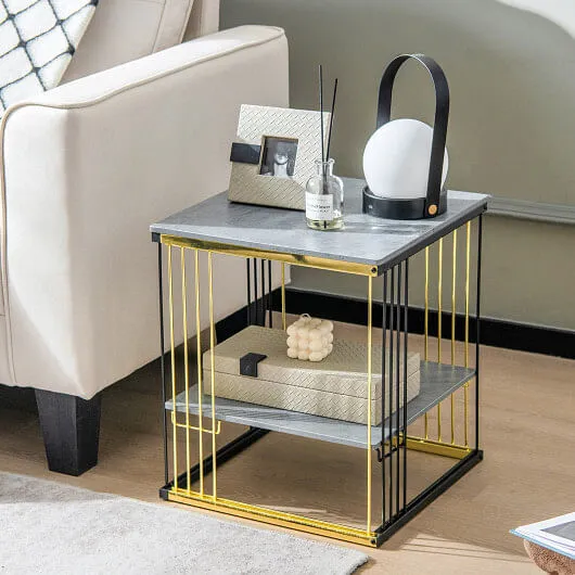 2-Tier Metal Side End Table with Removable Shelf-Gray - Color: Gray