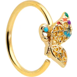 20 Gauge 5/16 Gold Tone Colorful Hearts Butterfly Nose Hoop