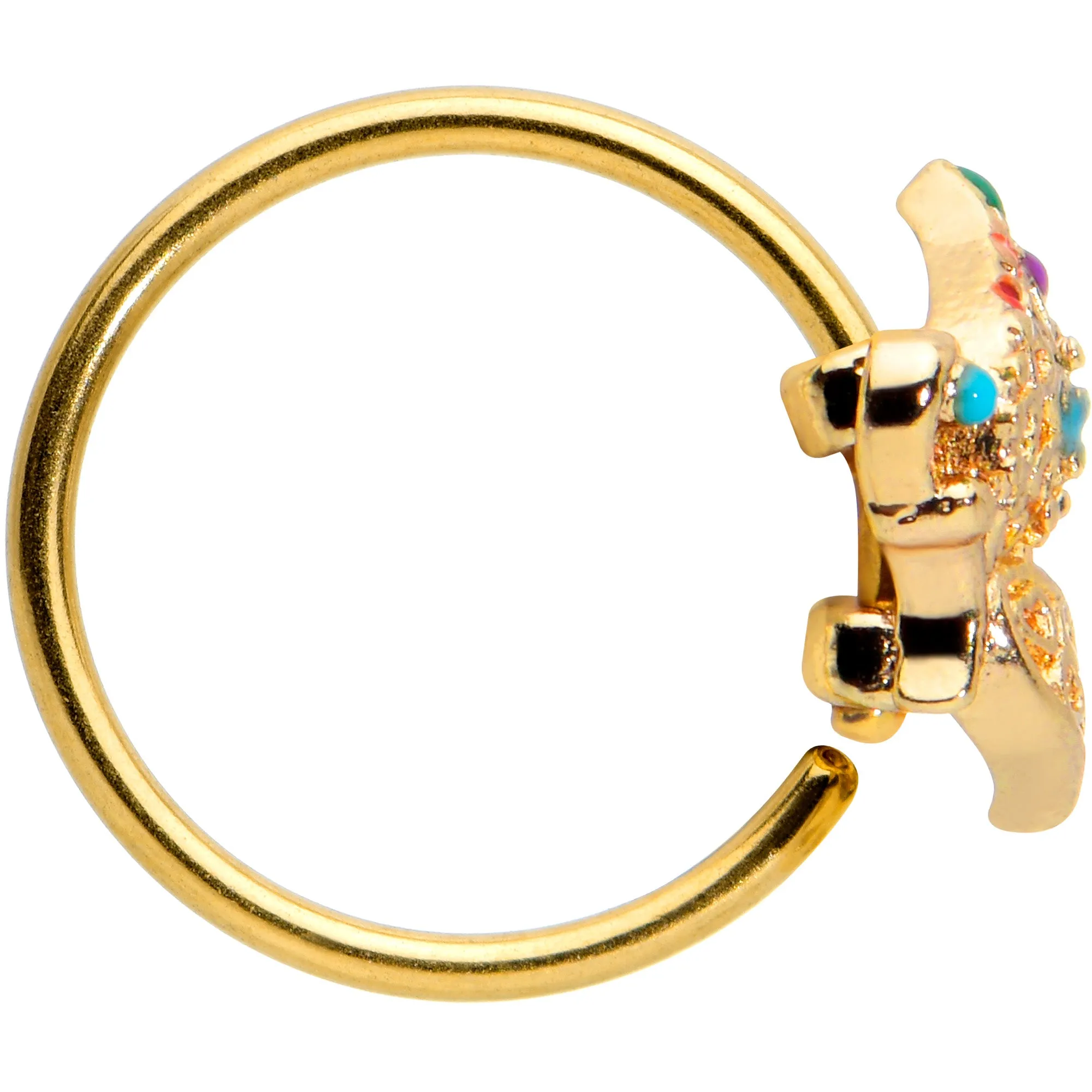 20 Gauge 5/16 Gold Tone Colorful Hearts Butterfly Nose Hoop