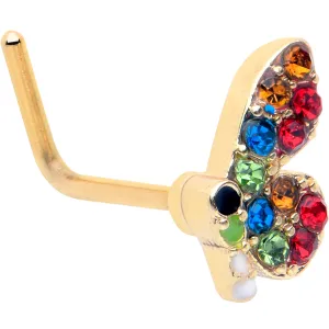 20 Gauge 7mm Red Blue Gem Gold Tone Butterfly L Shape Nose Ring