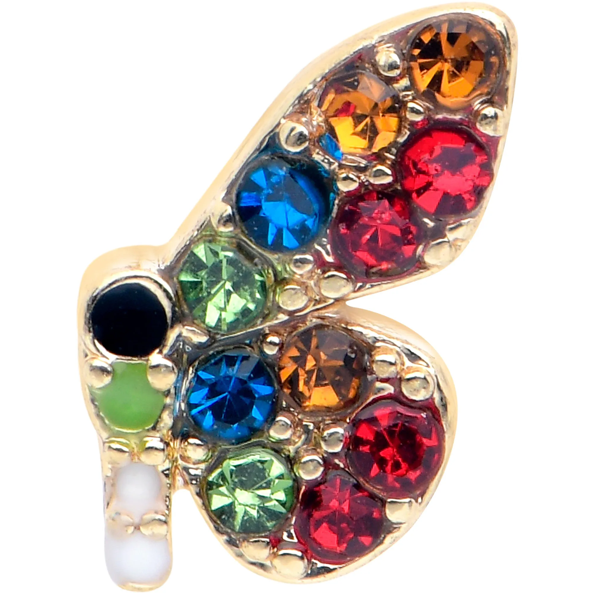 20 Gauge 7mm Red Blue Gem Gold Tone Butterfly L Shape Nose Ring