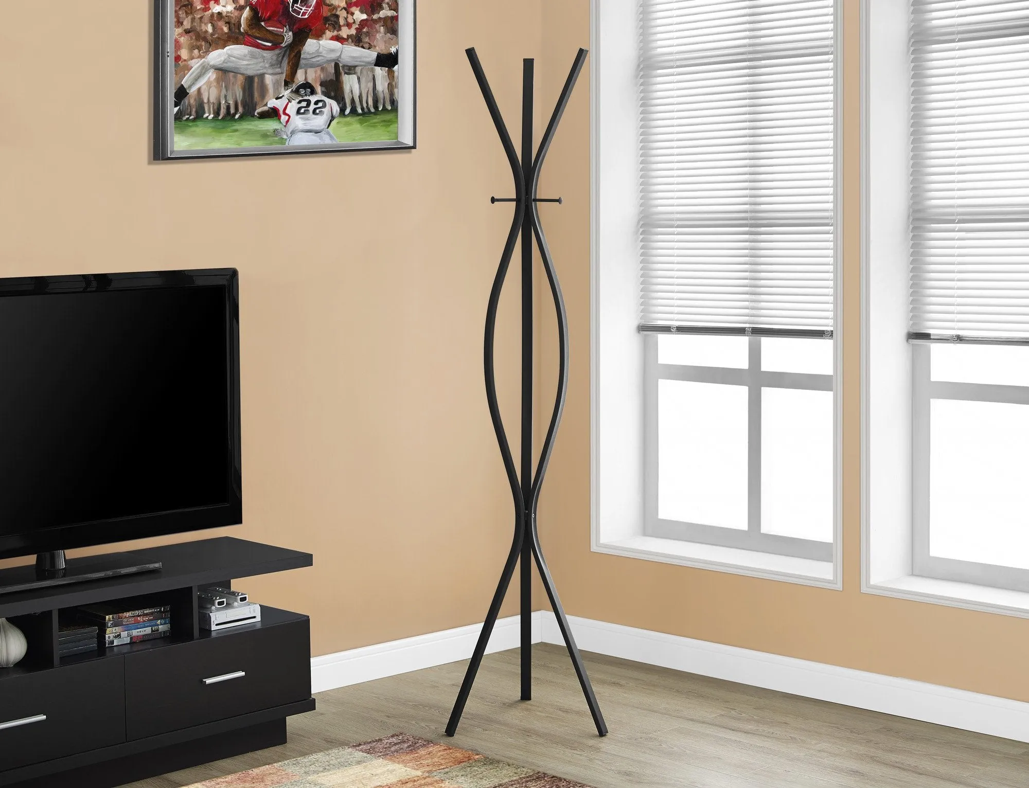 72"H BLACK METAL CONTEMPORARY STYLE COAT RACK