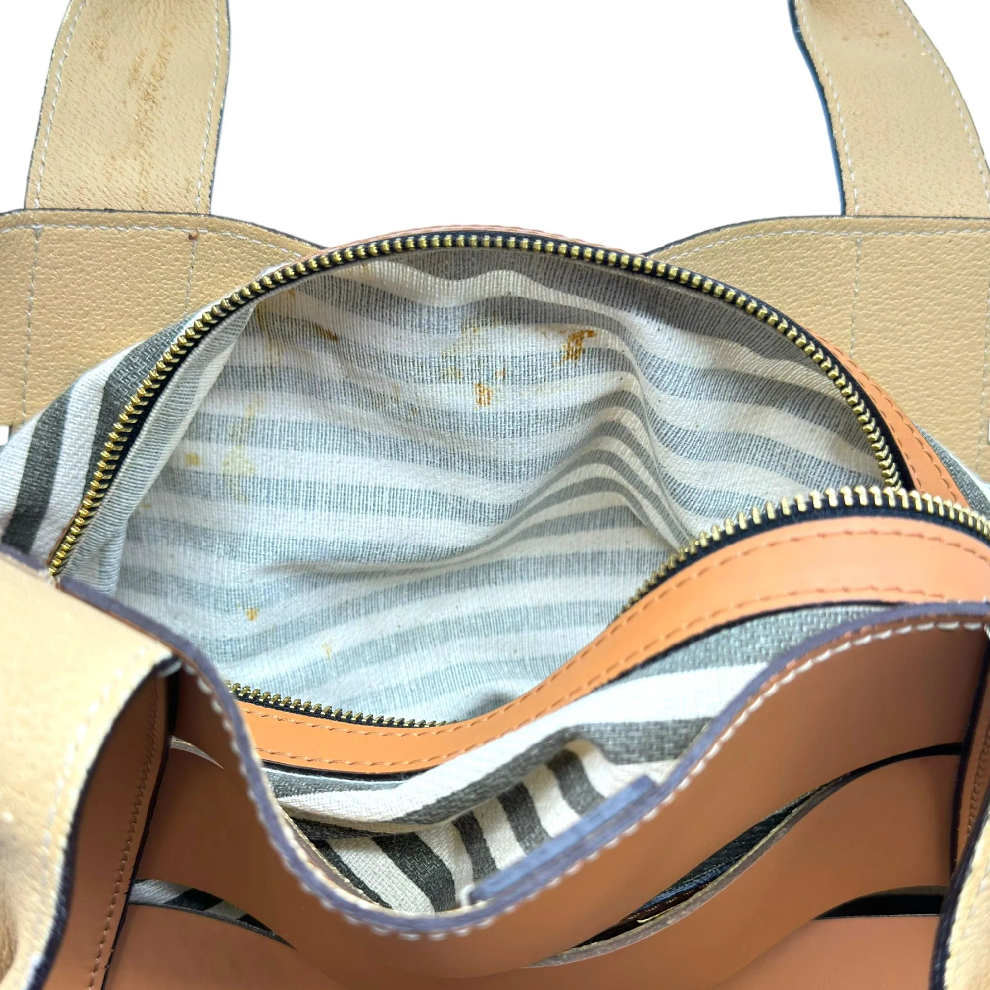 A. BELUCCI Leather Cut Out Satchel - Tan & Cream