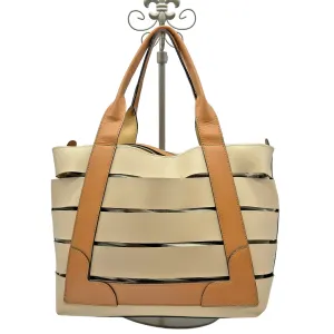 A. BELUCCI Leather Cut Out Satchel - Tan & Cream