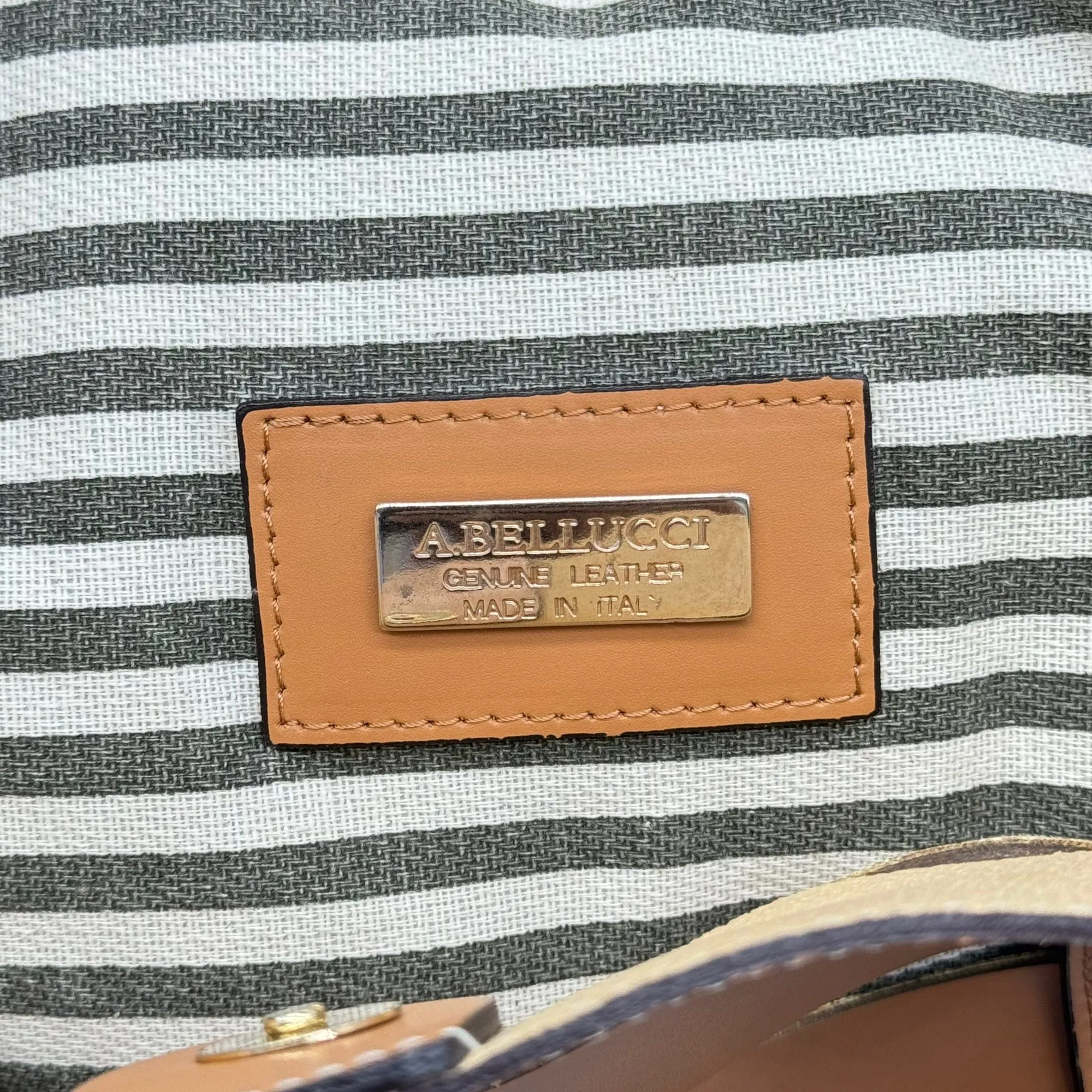 A. BELUCCI Leather Cut Out Satchel - Tan & Cream