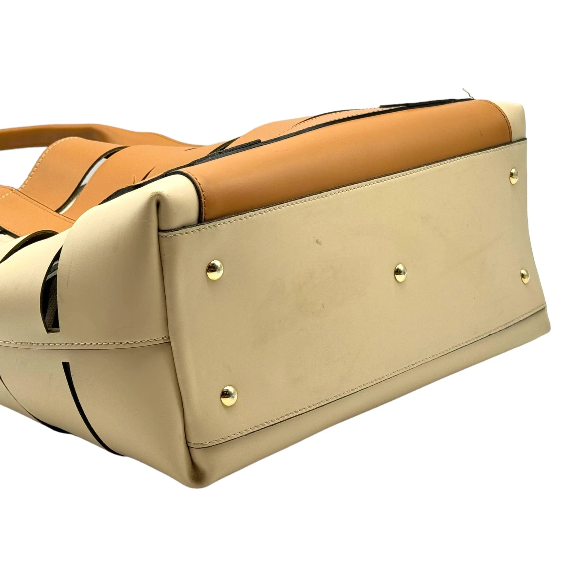 A. BELUCCI Leather Cut Out Satchel - Tan & Cream