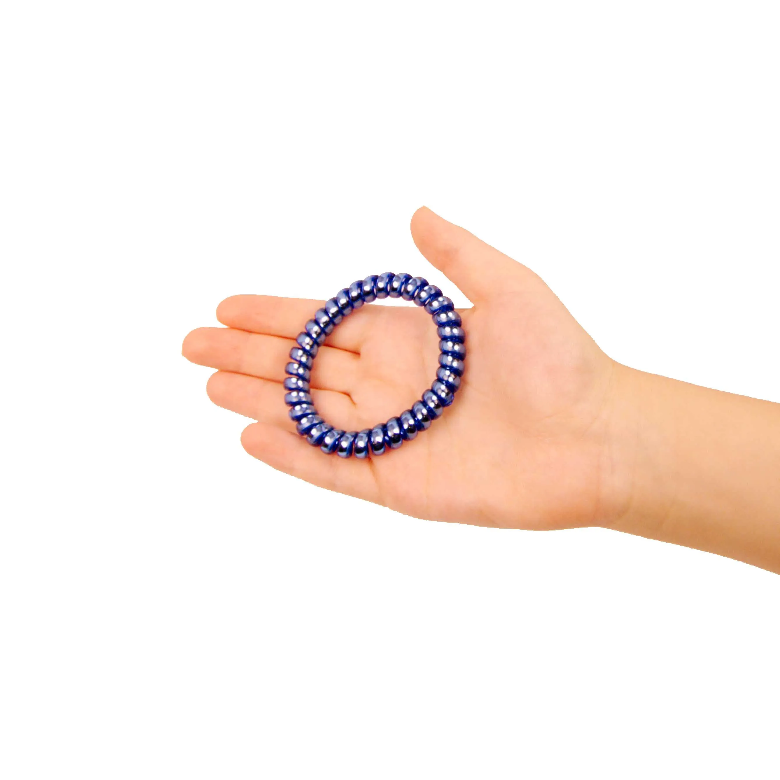 Amelia Beauty Products 8 Large Smooth Shiny Center Elastic Hair Coils, 2. 5in Diameter Thick Spiral Hair Ties, Gentle on Hair, Strong Hold and Minimizes Dents and Creases, Blue