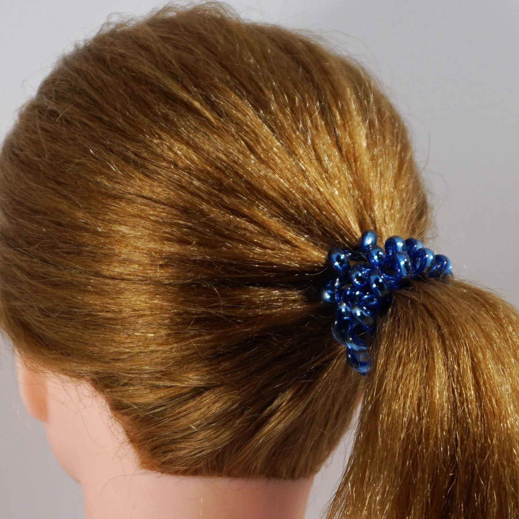 Amelia Beauty Products 8 Large Smooth Shiny Center Elastic Hair Coils, 2. 5in Diameter Thick Spiral Hair Ties, Gentle on Hair, Strong Hold and Minimizes Dents and Creases, Blue