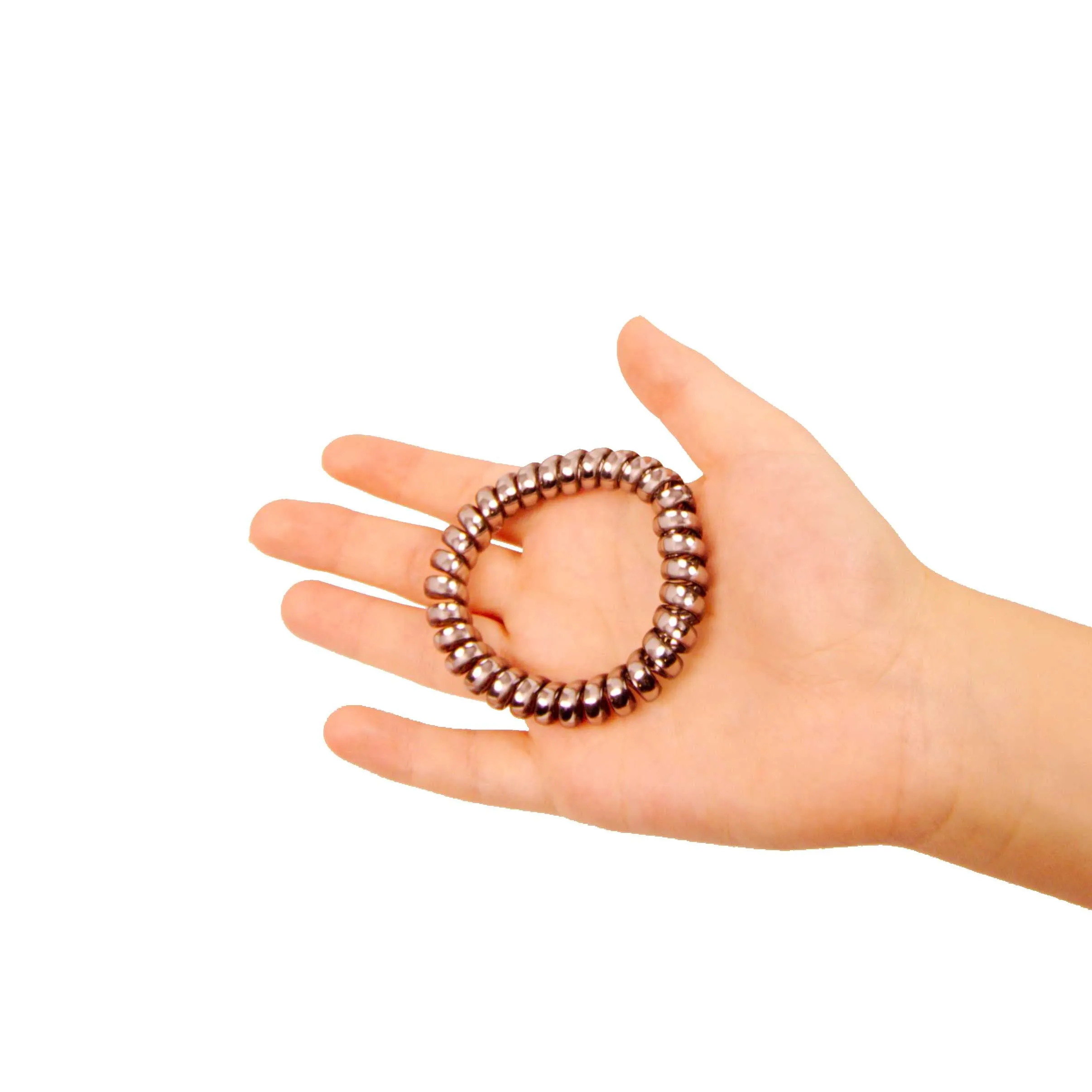 Amelia Beauty Products 8 Large Smooth Shiny Center Elastic Hair Coils, 2. 5in Diameter Thick Spiral Hair Ties, Gentle on Hair, Strong Hold and Minimizes Dents and Creases, Gray