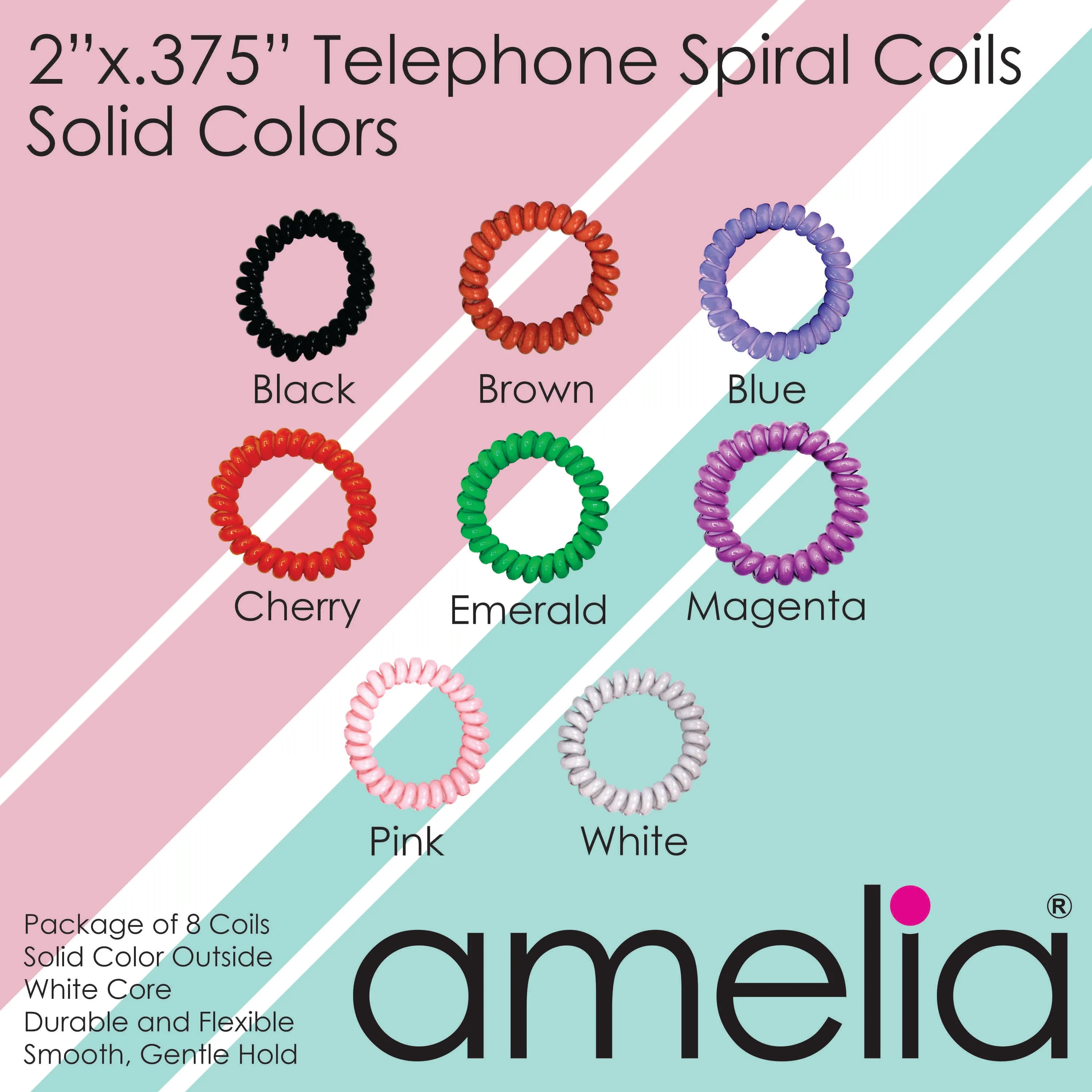 Amelia Beauty Products 8 Medium Elastic Hair Coils, 2.0in Diameter Thick Spiral Hair Ties, Gentle on Hair, Strong Hold and Minimizes Dents and Creases, Earth Tones Blend