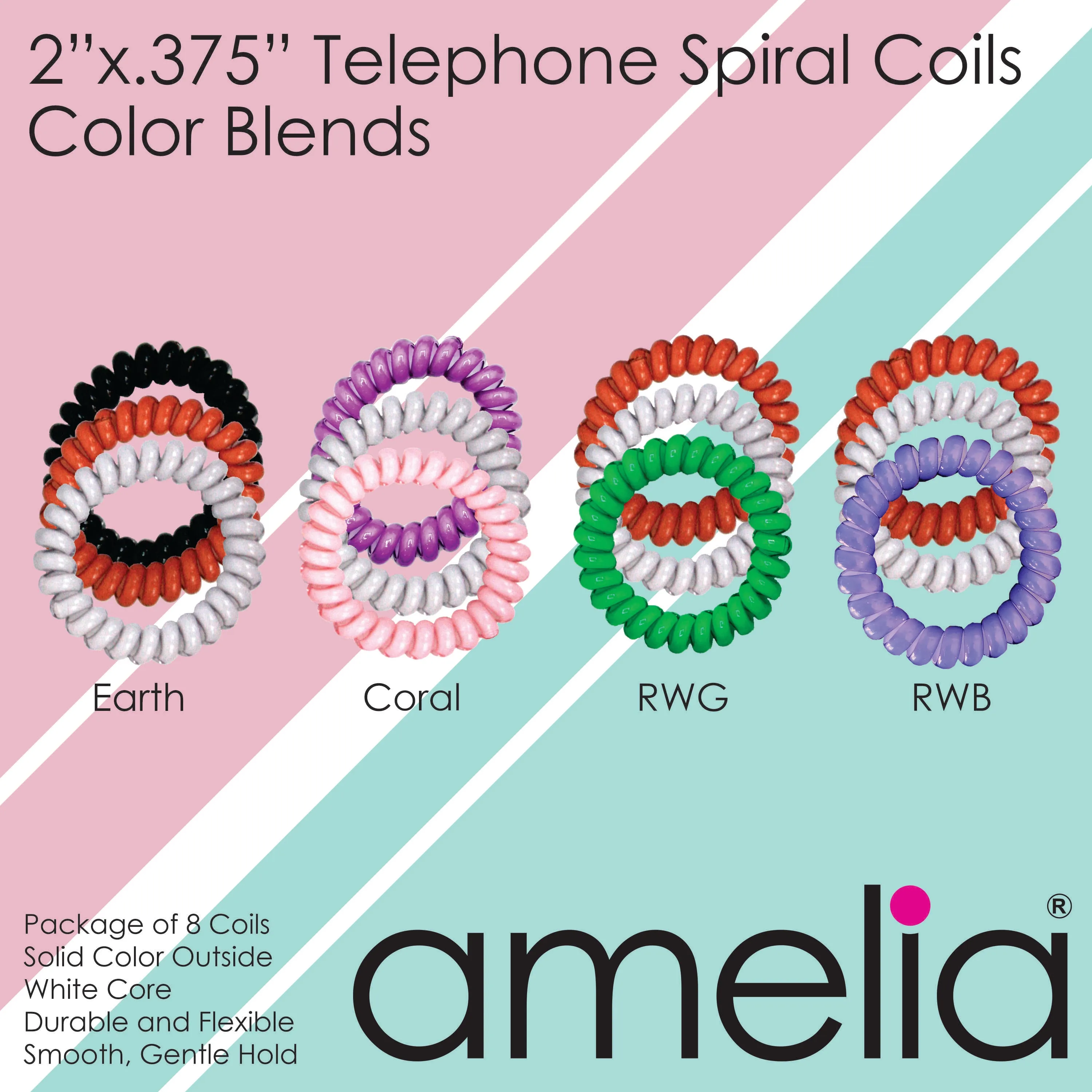 Amelia Beauty Products 8 Medium Elastic Hair Coils, 2.0in Diameter Thick Spiral Hair Ties, Gentle on Hair, Strong Hold and Minimizes Dents and Creases, Earth Tones Blend