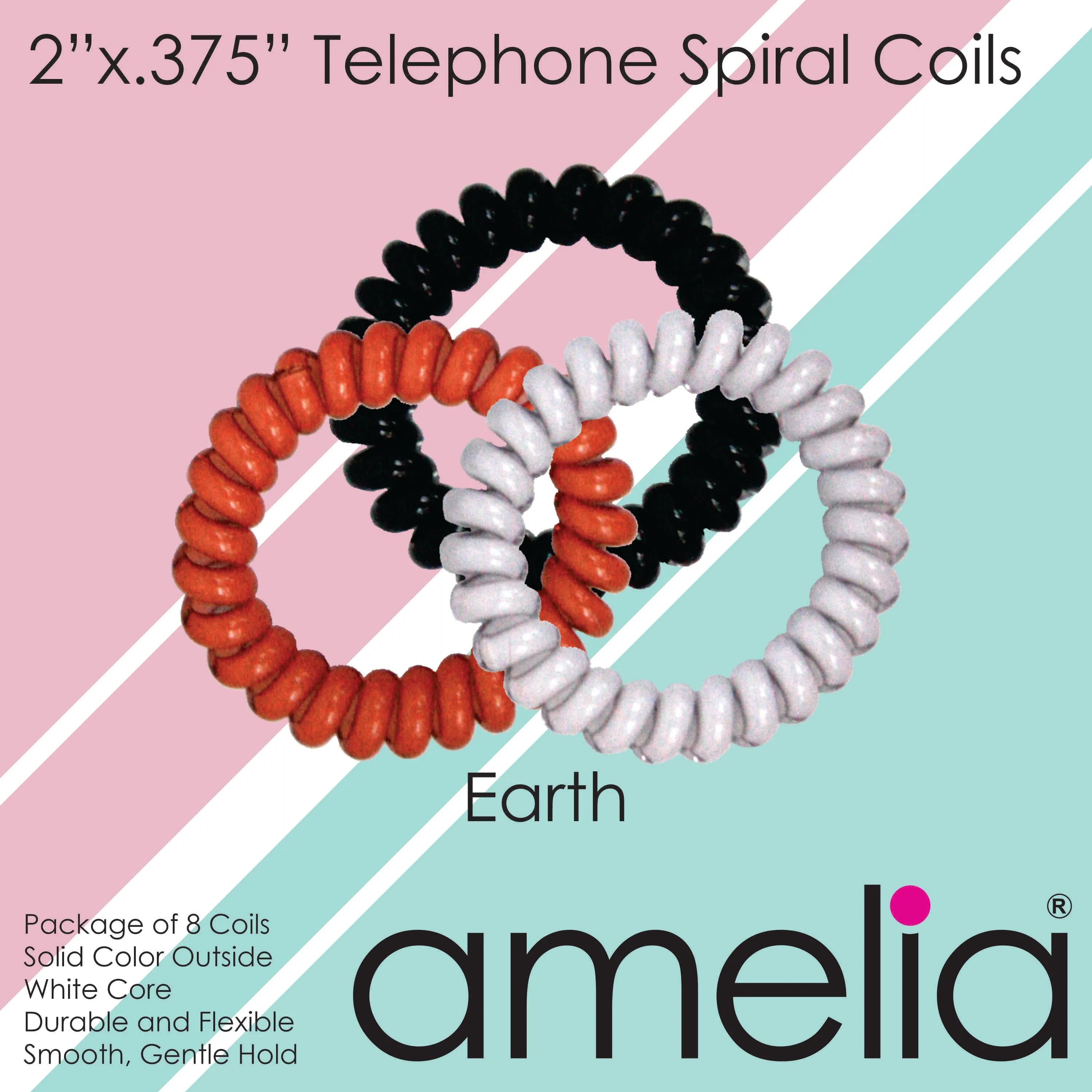 Amelia Beauty Products 8 Medium Elastic Hair Coils, 2.0in Diameter Thick Spiral Hair Ties, Gentle on Hair, Strong Hold and Minimizes Dents and Creases, Earth Tones Blend