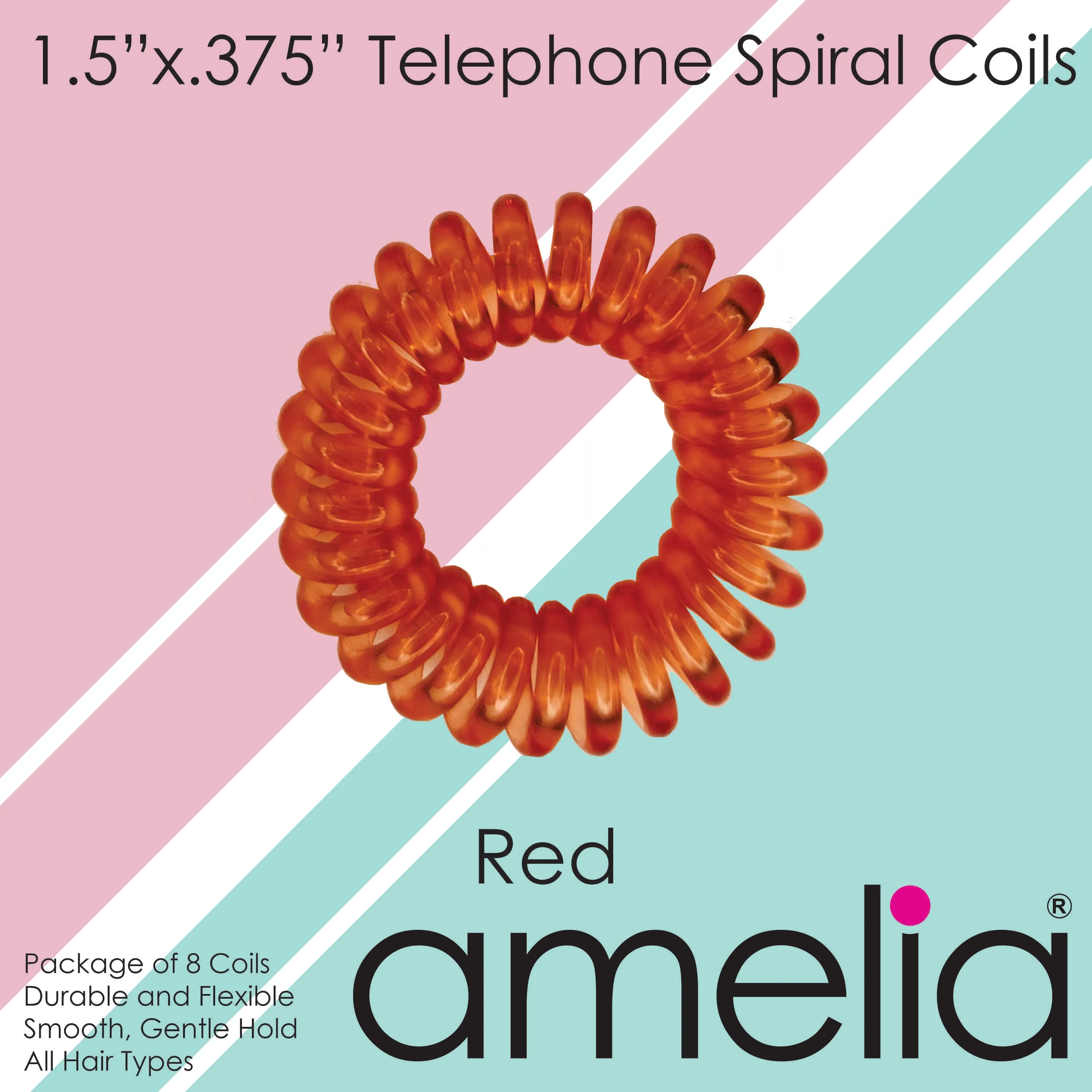 Amelia Beauty Products 8 Small Elastic Hair Coils, 1.5in Diameter Thick Spiral Hair Ties, Gentle on Hair, Strong Hold and Minimizes Dents and Creases, Red