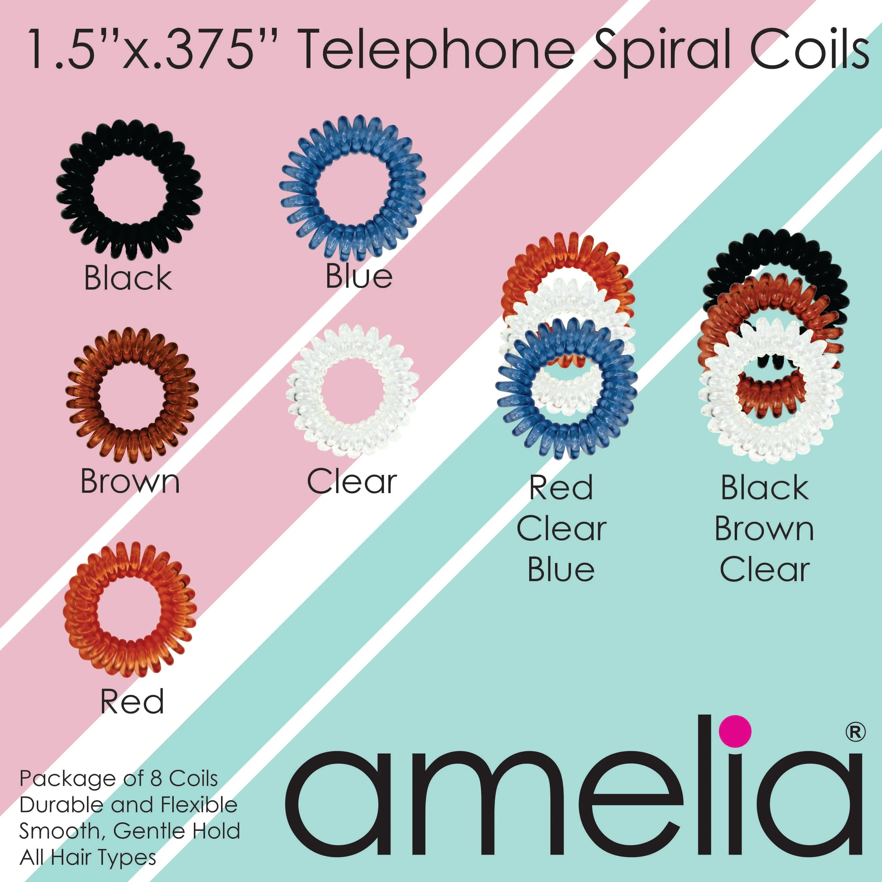 Amelia Beauty Products 8 Small Elastic Hair Coils, 1.5in Diameter Thick Spiral Hair Ties, Gentle on Hair, Strong Hold and Minimizes Dents and Creases, Red