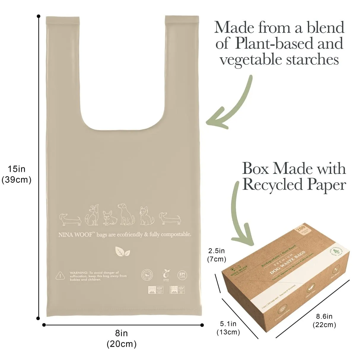 Biodegradable and Compostable Waste Bags with Handles | 200 Bags