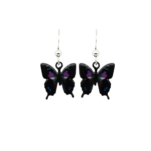 Black & Purple Butterfly Earrings, Sterling Silver Earwires, Item# 2301