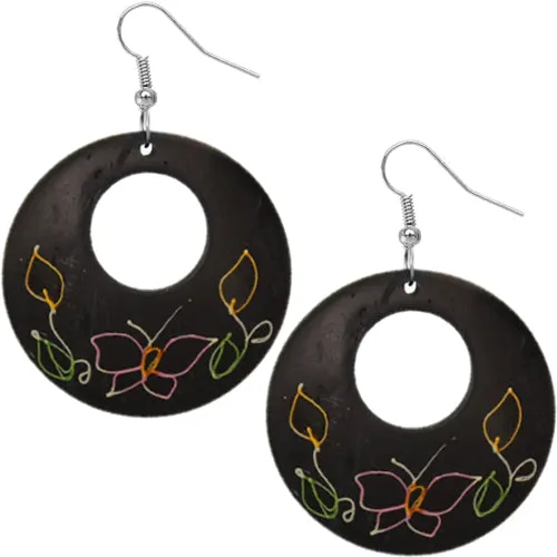 Black Coconut Hand Painted Butterfly Earrings
