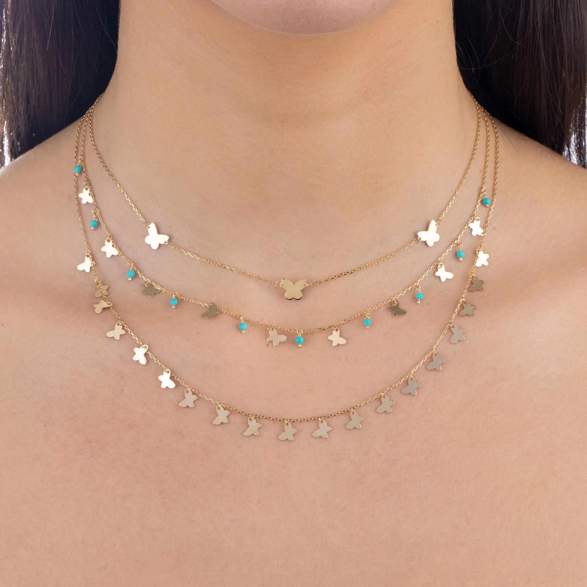Butterfly X Turquoise Beads Necklace 14K