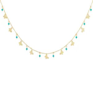 Butterfly X Turquoise Beads Necklace 14K