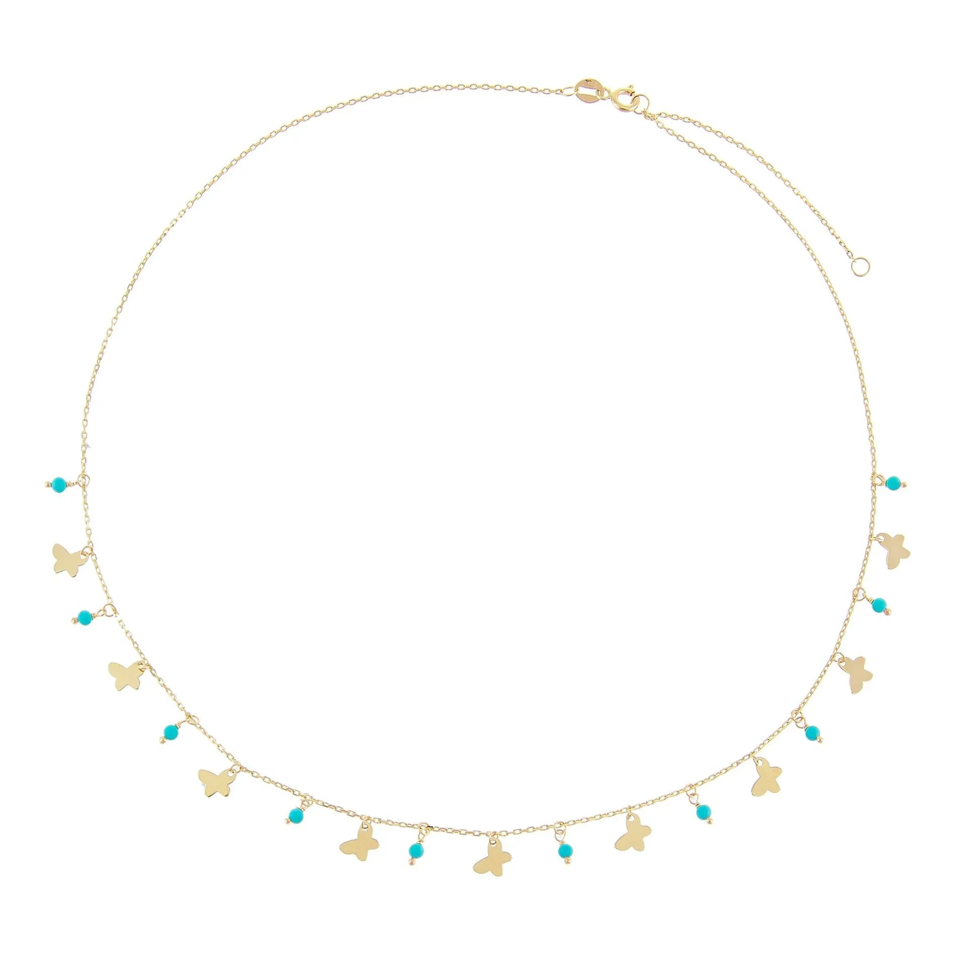 Butterfly X Turquoise Beads Necklace 14K