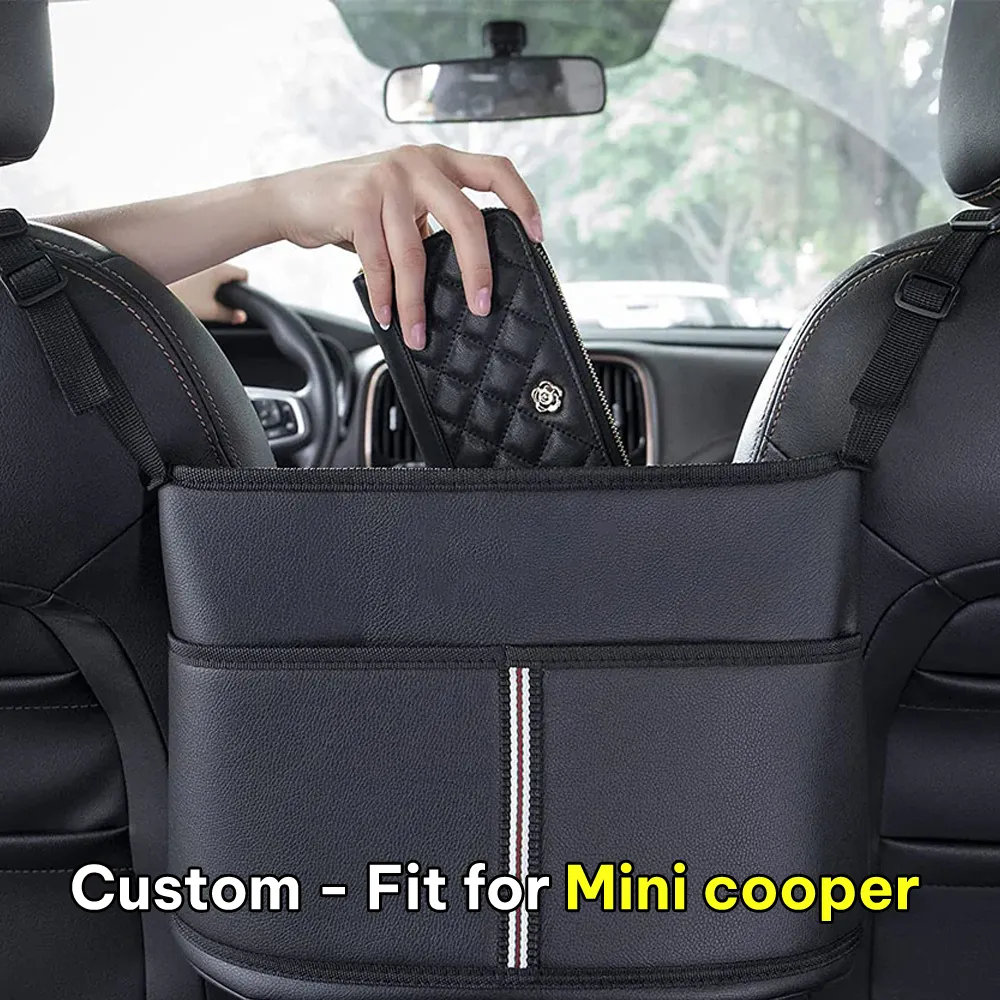 Car Purse Holder for Car Handbag Holder Between Seats Premium PU Leather, Custom Fit For Car, Hanging Car Purse Storage Pocket Back Seat Pet Barrier WAMT223