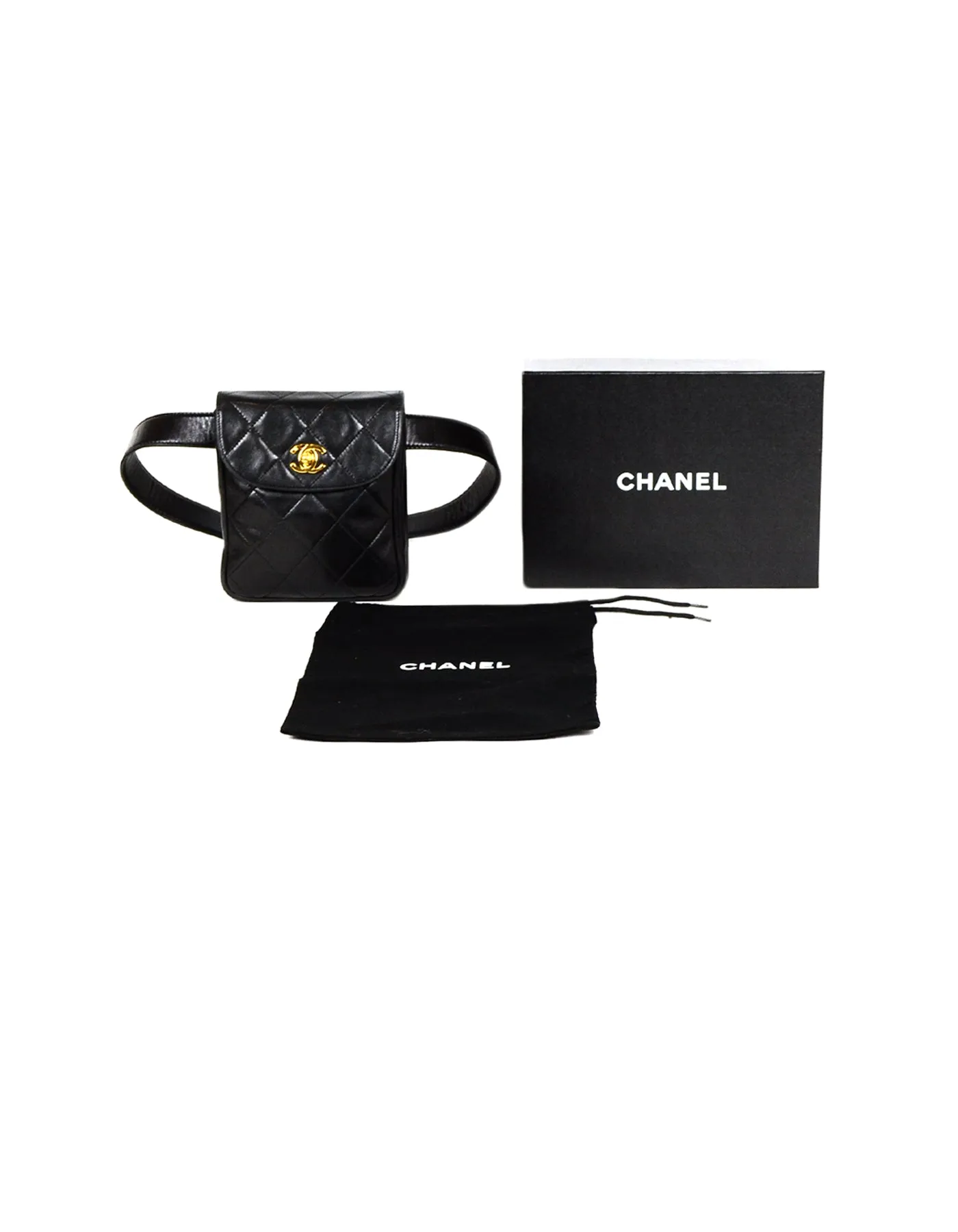 Chanel '90s Black Lambskin Quilted Belt Bag sz 75/30"