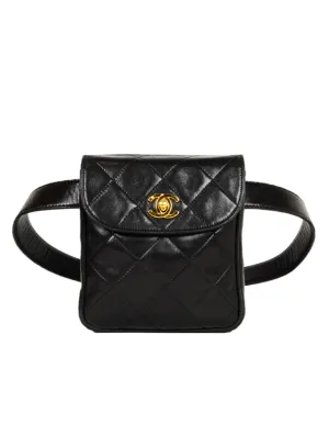 Chanel '90s Black Lambskin Quilted Belt Bag sz 75/30"