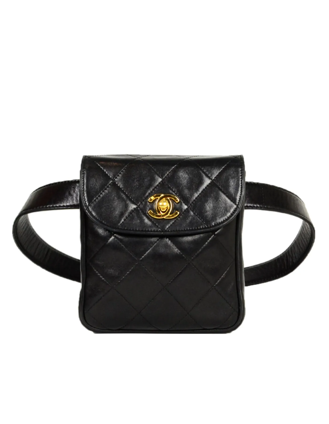 Chanel '90s Black Lambskin Quilted Belt Bag sz 75/30"