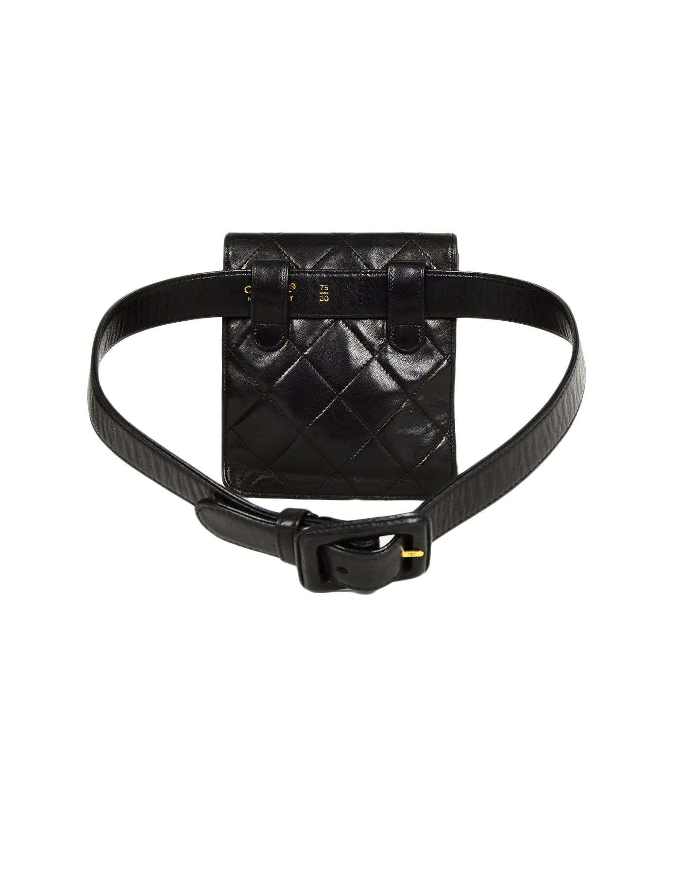 Chanel '90s Black Lambskin Quilted Belt Bag sz 75/30"