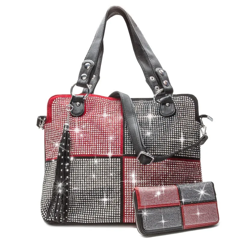 Checkered rhinestone bag and wallet (2 Colors)