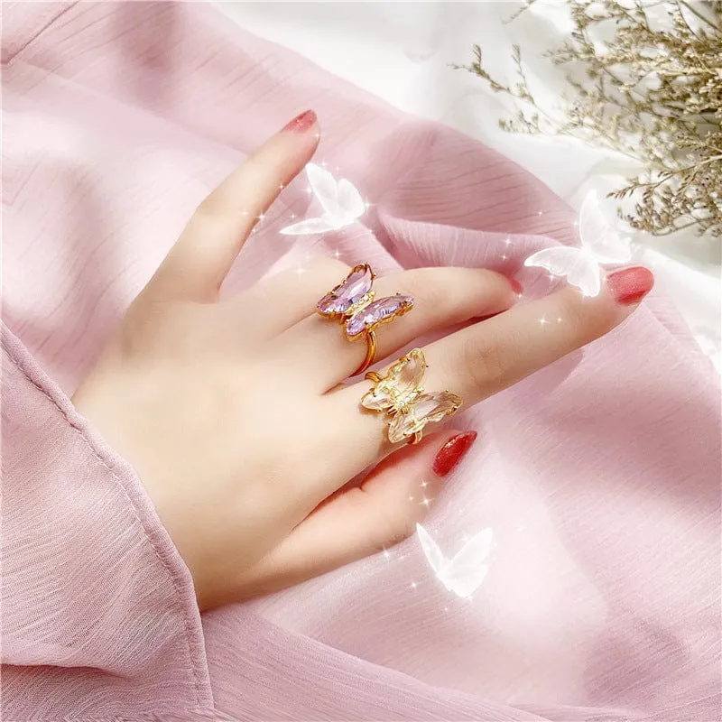 Chic Crystal Butterfly Ring