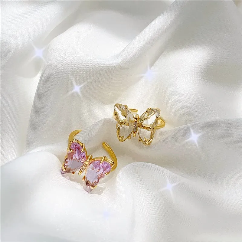 Chic Crystal Butterfly Ring