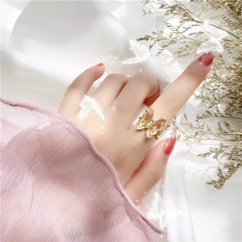 Chic Crystal Butterfly Ring