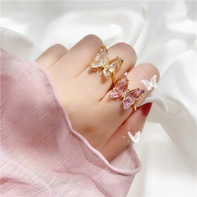 Chic Crystal Butterfly Ring
