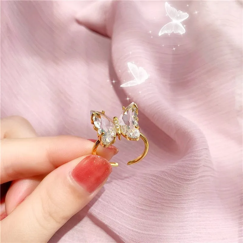 Chic Crystal Butterfly Ring