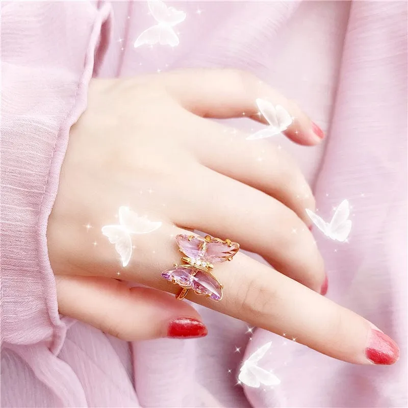 Chic Crystal Butterfly Ring