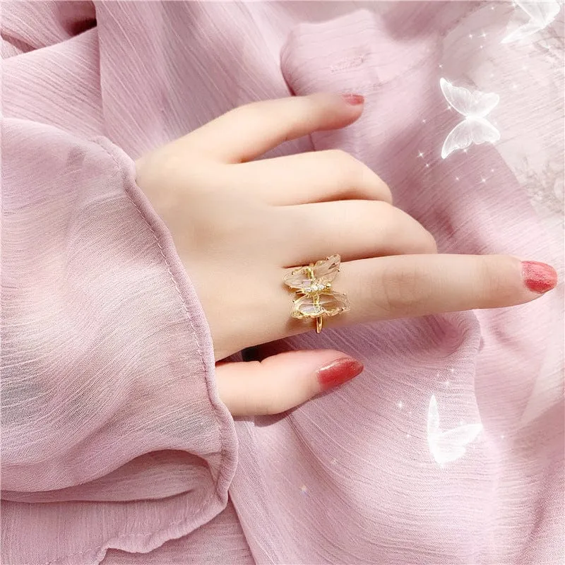 Chic Crystal Butterfly Ring