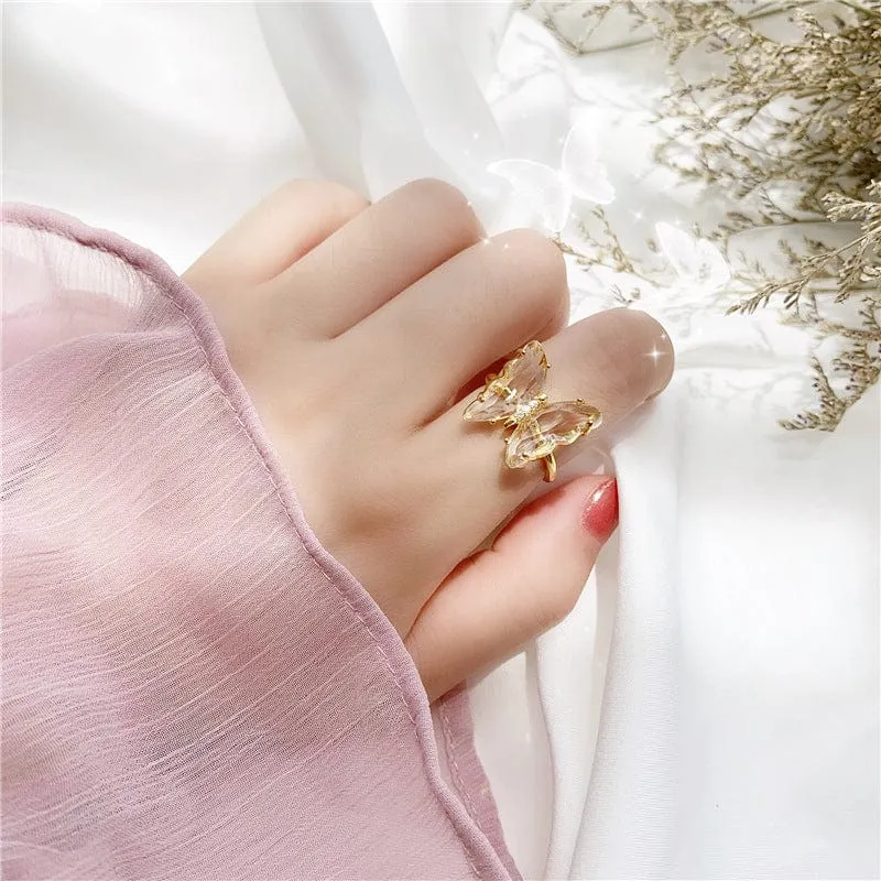 Chic Crystal Butterfly Ring