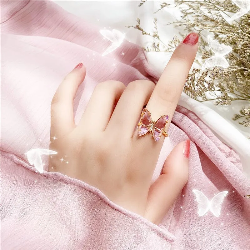 Chic Crystal Butterfly Ring