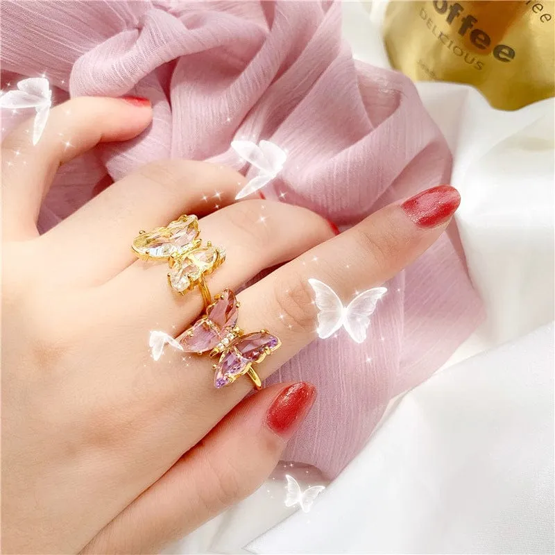 Chic Crystal Butterfly Ring