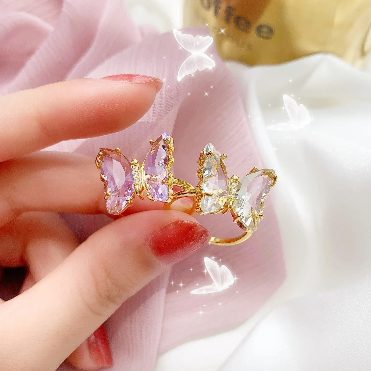Chic Crystal Butterfly Ring