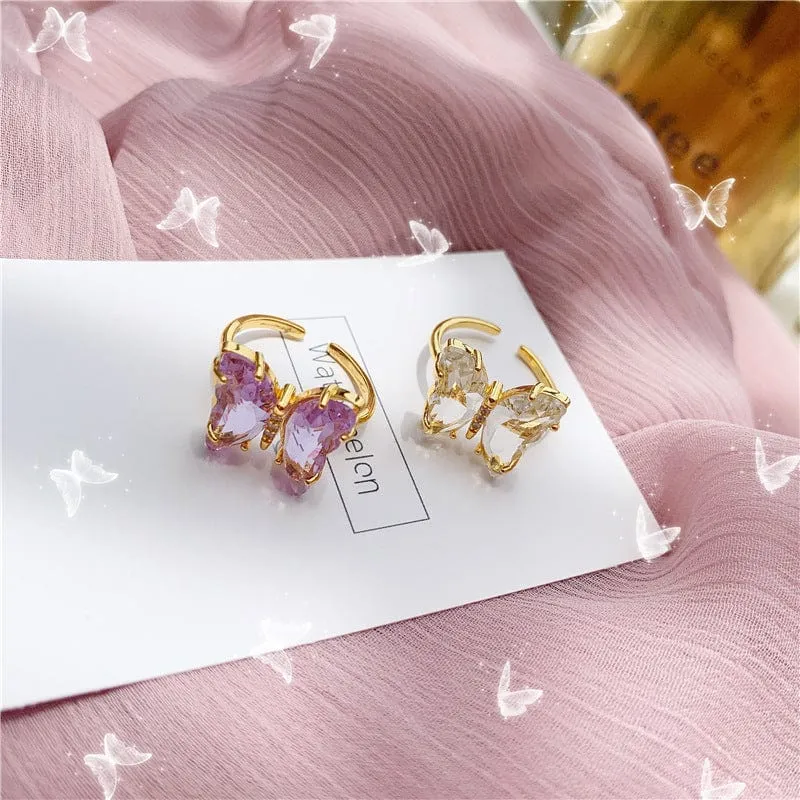 Chic Crystal Butterfly Ring