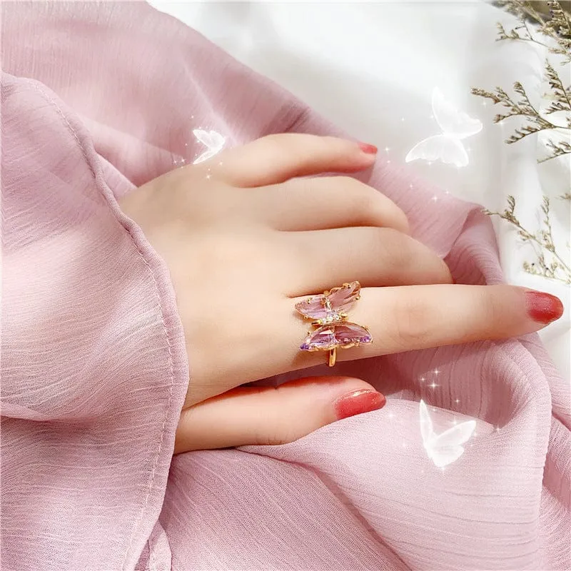 Chic Crystal Butterfly Ring